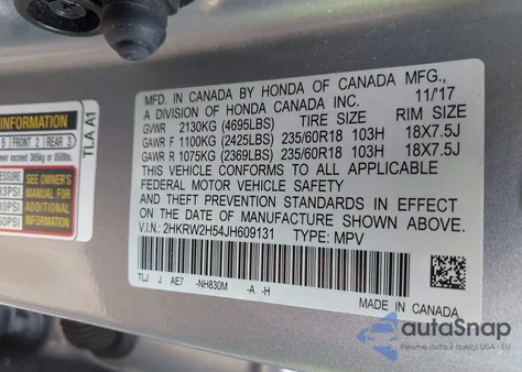 2018 Honda Cr-V Ex z USA, uszkodzony, nr VIN 2HKRW2H54JH609131